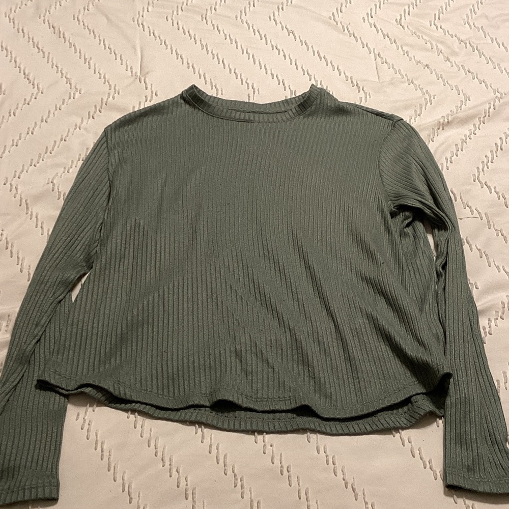 American Eagle Outfitters Ribbed Long Sleeve Top - Olive